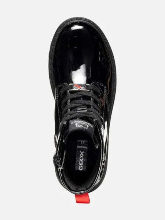 Casey Kids Patent Leather Military Boots with Zipper Black