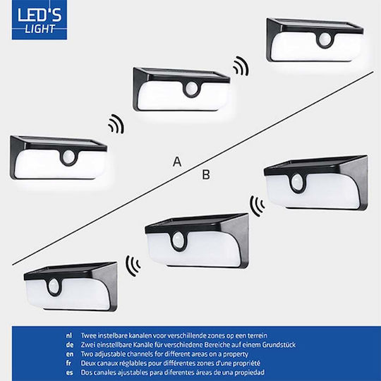 Led's Light Lampă Solară Montată pe Perete 500lm Alb Natural 4000K cu Senzor de Mișcare și Fotocelul IP65