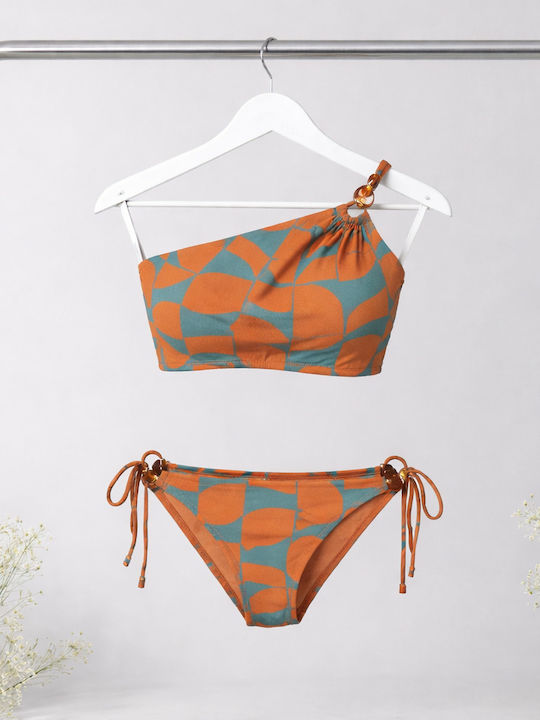 Set Bikini Cu Un Umăr Maro