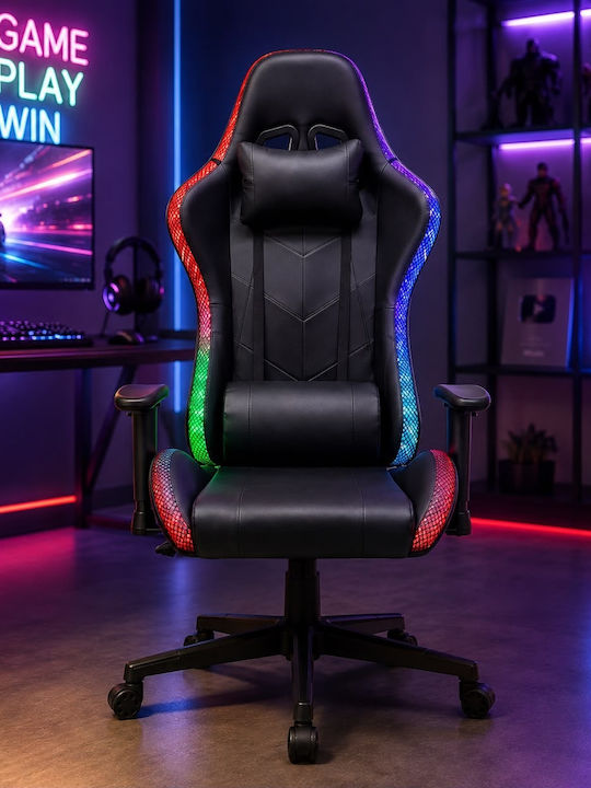 SD1863B Геймърски стол от изкуствена кожа с RGB осветление Черен