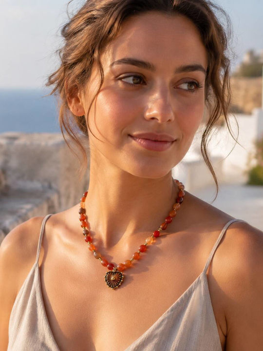 Cuoro Necklace with Heart Design Orange