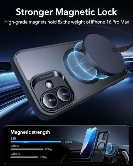 ESR Boost Flickstand Halolock Задна корица Метал / Силикон Черен (iPhone 16)