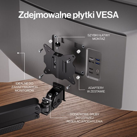 Endorfy Atlas GS Pro Стойка за бюро за 2 монитора с рамо