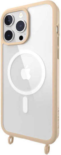 Mageasy Roar M With Strap Задна корица Силикон с Каишка Бежов (iPhone 15 Pro Max)