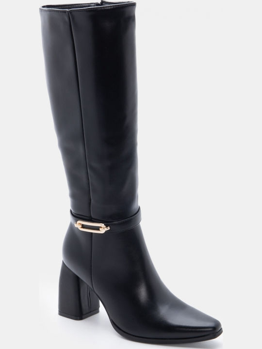 Wildleder Damenstiefel mit hohem Absatz Schwarz