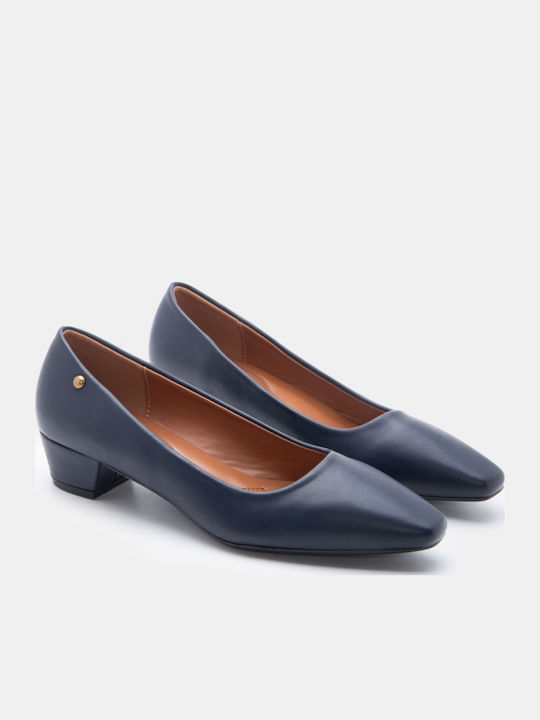 Spitze Pumps mit niedrigem Absatz Marineblau