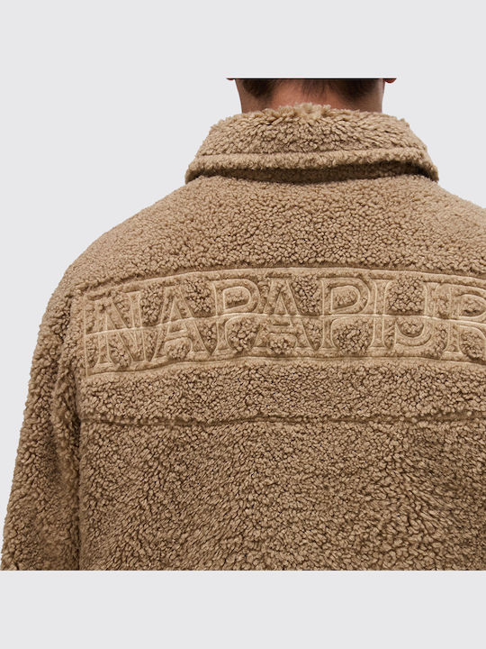 Men's Brown Fleece Jacket with Buttons