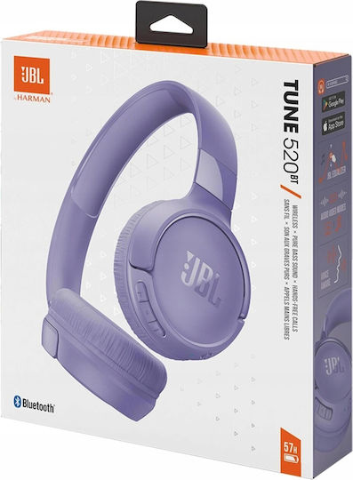 JBL Tune 520BT Wireless / Wired On Ear Headphones with 57 Hours Playing Time and Quick Charge Purple