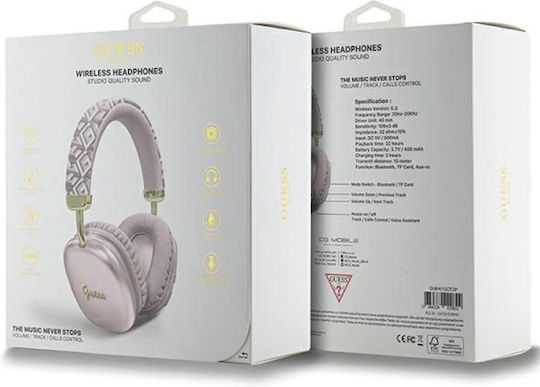 Gcube Metallic Script Logo Ασύρματα / Ενσύρματα Over Ear Ακουστικά με 32 ώρες Λειτουργίας Ροζ