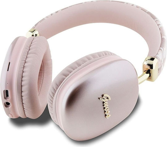 Gcube Metallic Script Logo Ασύρματα / Ενσύρματα Over Ear Ακουστικά με 32 ώρες Λειτουργίας Ροζ