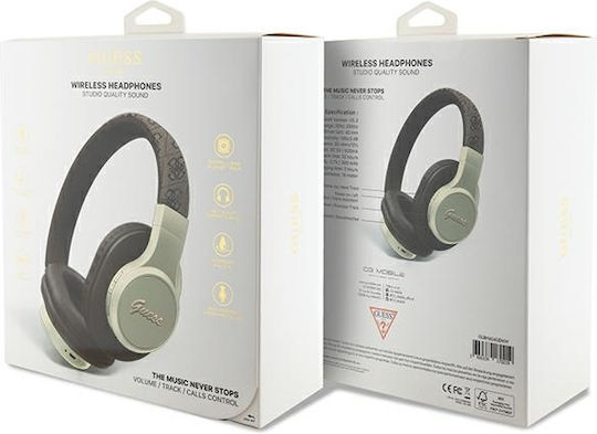 Guess 4G Script Metal Logo Kabellos / Kabelgebunden Über Ohr Kopfhörer mit 32 Stunden Betriebszeit und Quick Charge Braun