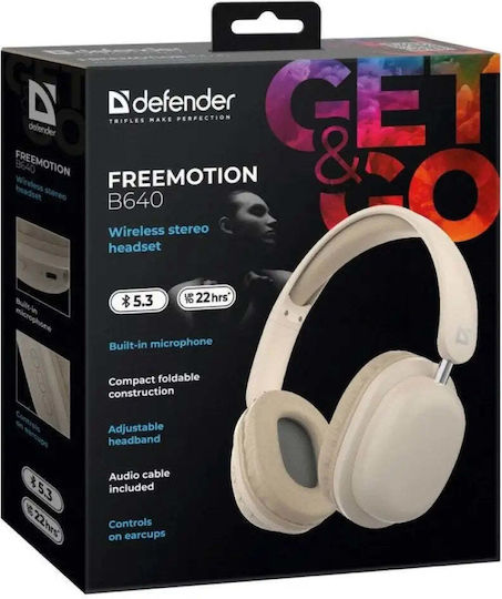 Defender Freemotion B640 Wireless / Wired Over Ear Headphones with 22 hours of Operation Beige