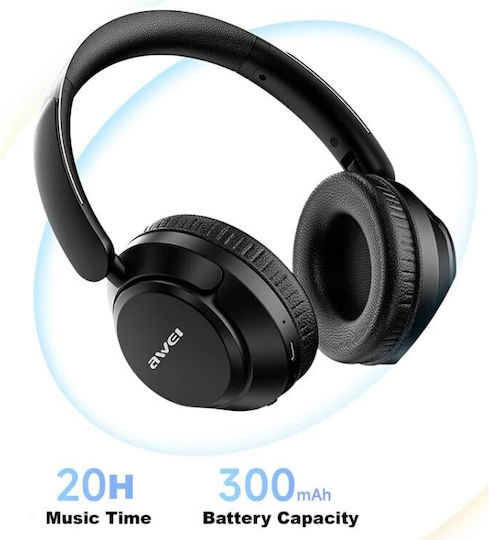Awei A360BL Ασύρματα / Ενσύρματα Over Ear Ακουστικά με Ραδιόφωνο με 15 ώρες Λειτουργίας Μαύρα