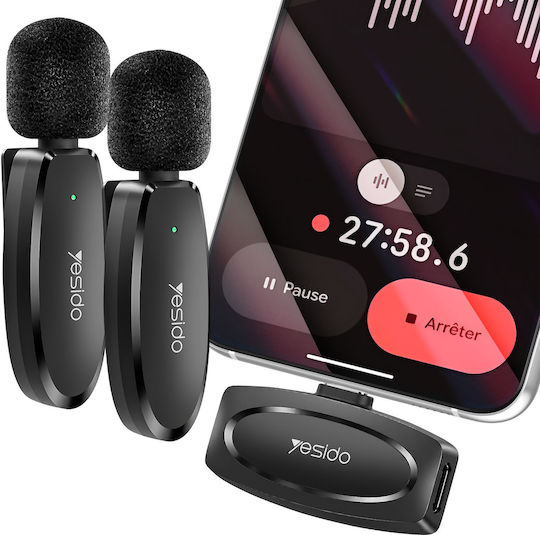 Yesido KR13 MEMS Комплект Безжичен Микрофон За Якета, Clip On За Мобилен