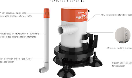 Seaflo Automatic Bait Pump for Boat με Πλαστικό Σωλήνα 350GPH 12V 12V