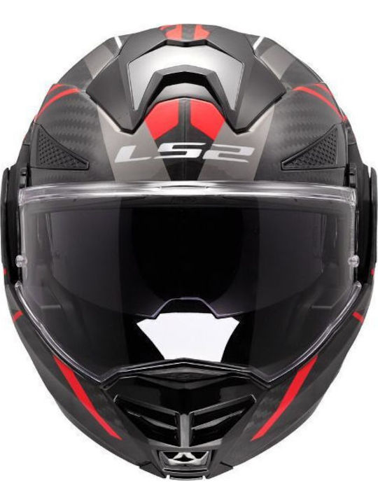 LS2 FF901 Advant X Carbon Future II Gloss Red Motorcycle Helmet Modular ECE 22.06 1550gr with Sunvisor