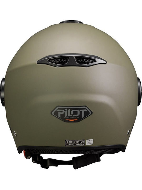 Pilot Fly SV Military Green Matt Cască Moto Jet ECE 22.06 1300gr cu Sunvisor