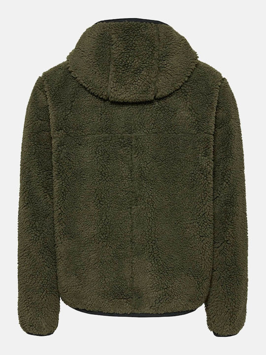 Men's Sherpa Jacket with Hood Olive