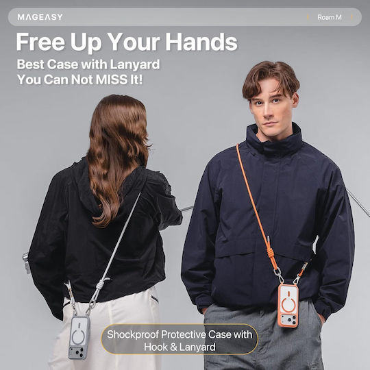 Mageasy Roar M With Lanyard Back Cover Σιλικόνης με Λουράκι Γκρι (iPhone 17 Pro)