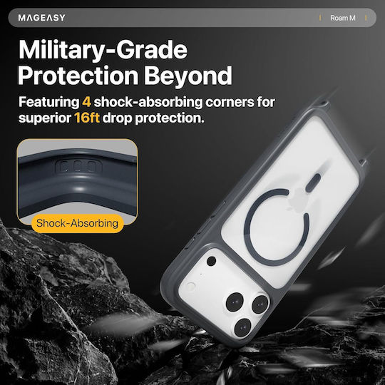 Mageasy Roar M With Lanyard Back Cover Σιλικόνης με Λουράκι Γκρι (iPhone 17 Pro)