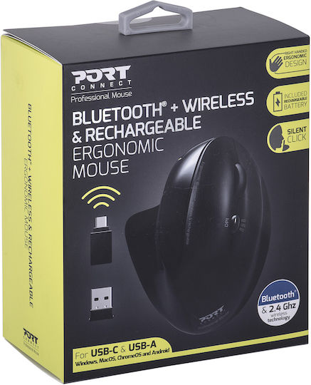 Port Designs 900706-BT Kabelloses Ergonomisches Bluetooth Mäuse Schwarz