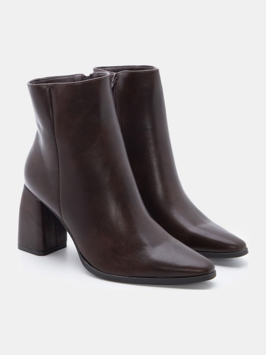 Wildleder Damen Stiefeletten Ankle Boots mit hohem Absatz Braun