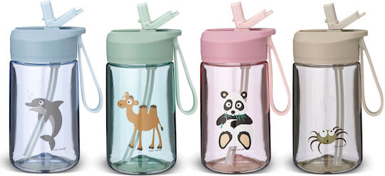 Carl Oscar Plastic Kids Water Bottle with Straw Non Spill Pink 400ml