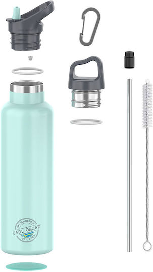 Carl Oscar Stainless Steel Kids Water Bottle Thermos with Straw Non Spill Green 700ml