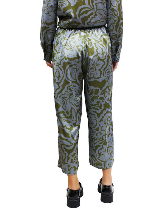 Damen Stoffhose Blau / Grün