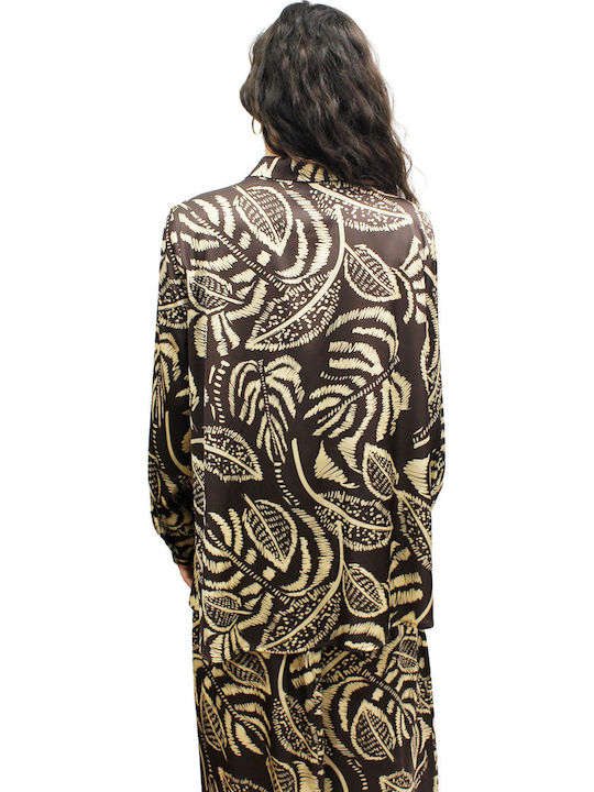 Long Sleeve Women's Shirt Brown Beige