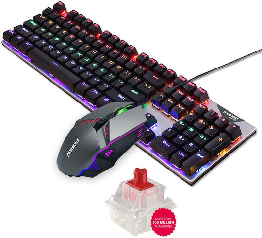 Forev Комплект гейминг механична клавиатура с RGB осветление и мишка (Международен английски)