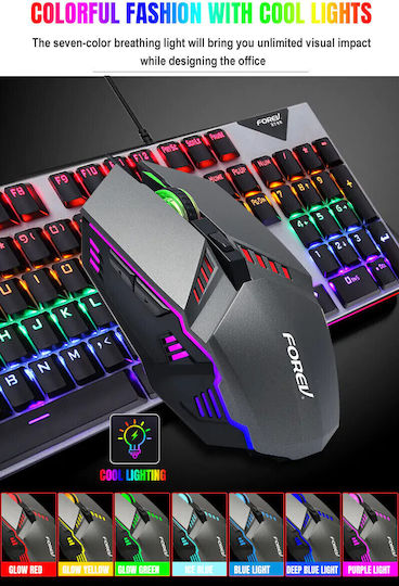 Forev Комплект гейминг механична клавиатура с RGB осветление и мишка (Международен английски)