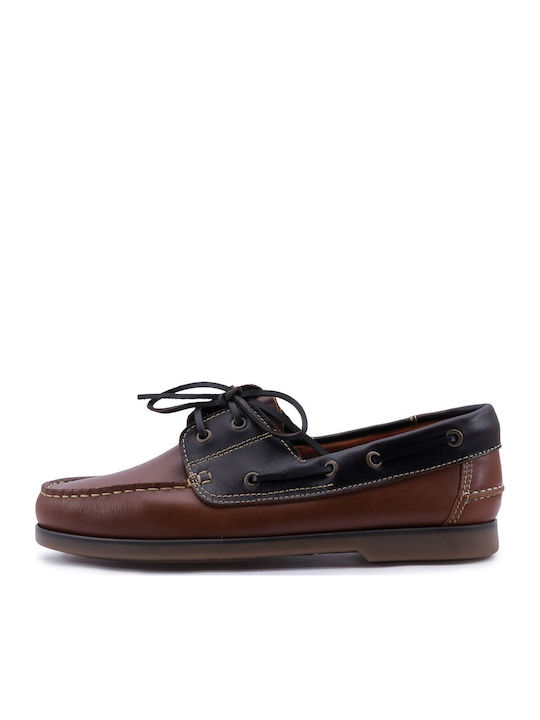 Leather Men's Boat Shoes in Tabac Brown Color