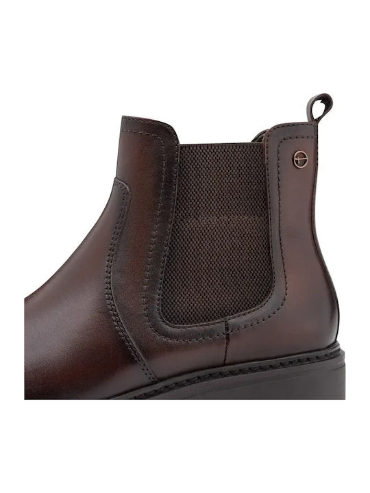 Leather Women's Ankle Boots with High Heel Brown