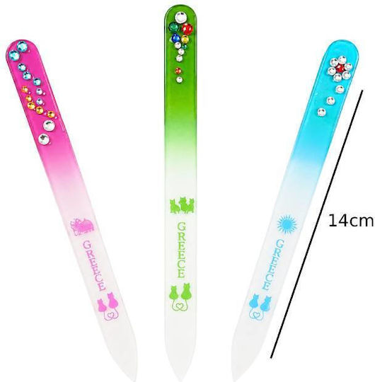 Glass Nail Files 14cm Decorative Rhinestones Design Greece 12 Pieces 0159272