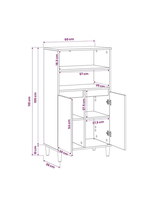 Highboard Artisan Ντουλάπι Σαλονιού από Μοριοσανίδα Δρυς 60x36x110cm