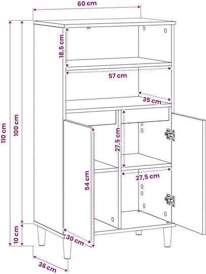 Highboard Artisan Living Room Cabinet Made of Oak Particle Board 60x36x110cm