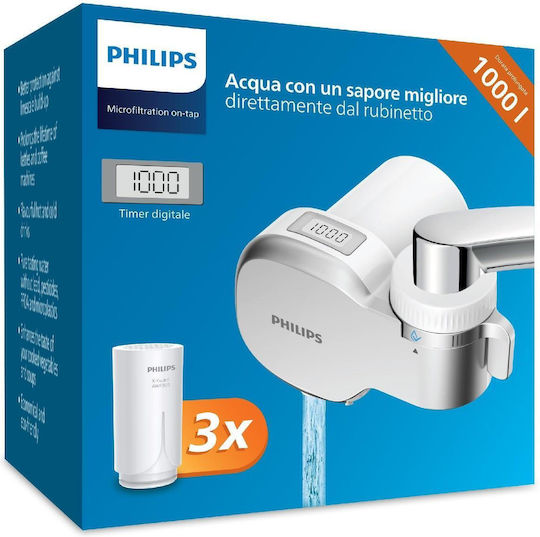 Philips Filtru de Apă pentru Robinet cu Carbon Activ cu 3 Filtre de Înlocuire AWP305 0,1 μm 0,1 μm