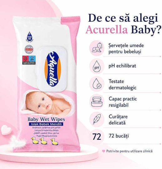 Aquella Hipoalergenice Șervețele Umede pentru Bebeluși fără Alcool și Parabeni 72 buc