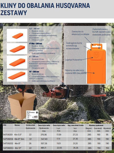 Wedge pentru tăietor de lemne Husqvarna 8" Tăierea copacilor 200 Mm Înălțime 32 Mm Abs