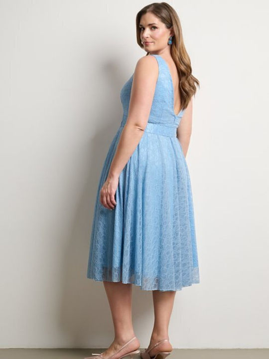 Summer Midi Dress for Wedding Christening with Lace Light Blue