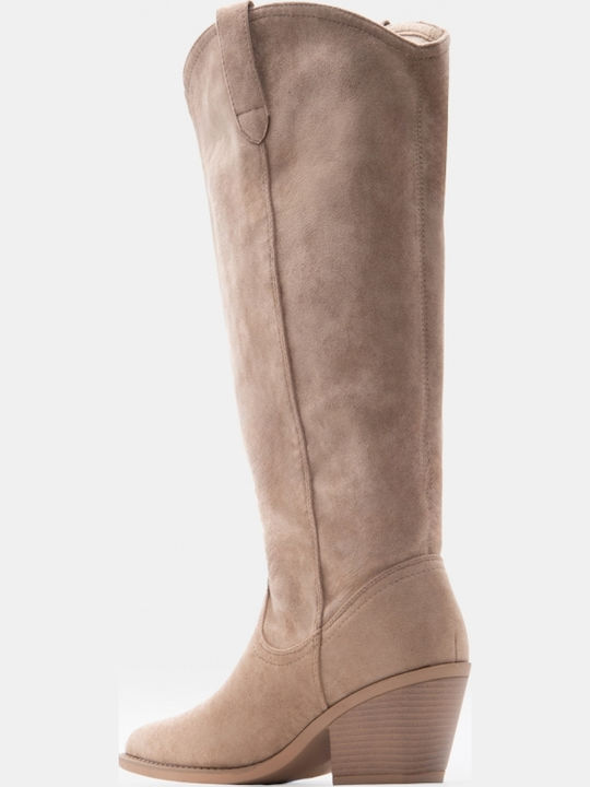 Women's Cowboy Boots with Mid Heel Beige