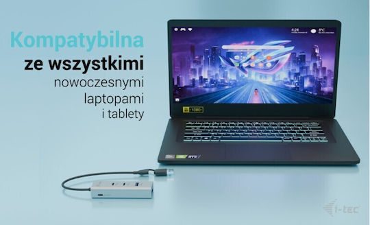 i-tec USB Хъб 4 Порта USB 2.0 с USB-C Връзка Сребрист