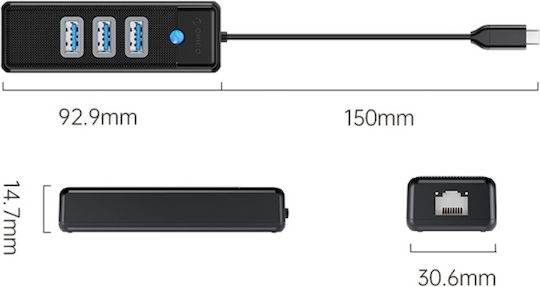 Orico Hub 4 Θυρών με σύνδεση USB-C / Ethernet
