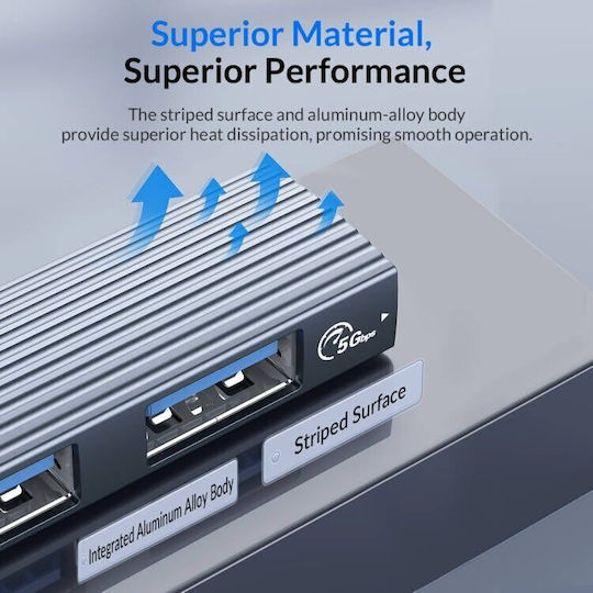 Orico USB Хъб 3 Порта USB 3.0 с USB-C Интерфейс Сив