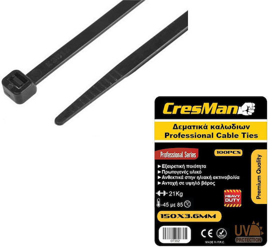 Cresman Plastic Cable Ties 400mmx4.8mm In Black Colour 100 Pieces