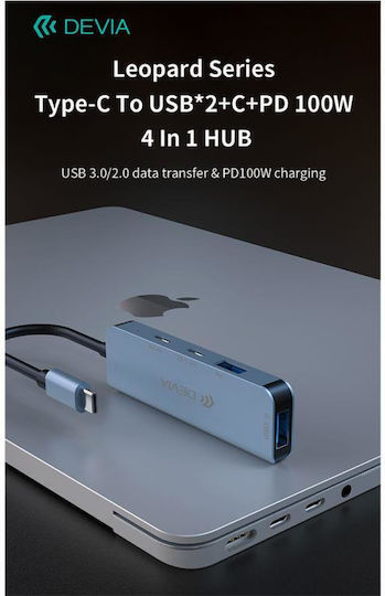 Devia 4-Port USB 3.0 Hub with USB-A Connection Gray