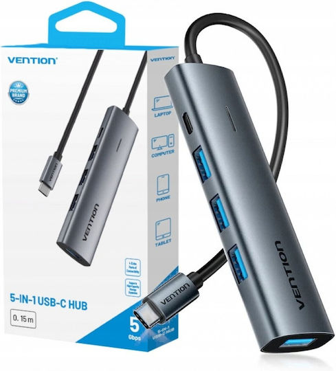 Vention USB Хъб 4 Порта USB 3.0 с USB-C Връзка Сив