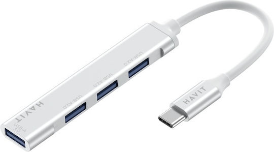 Havit HB41 USB Хъб с 4 USB 3.0 Порта и USB-C Интерфейс Сребрист