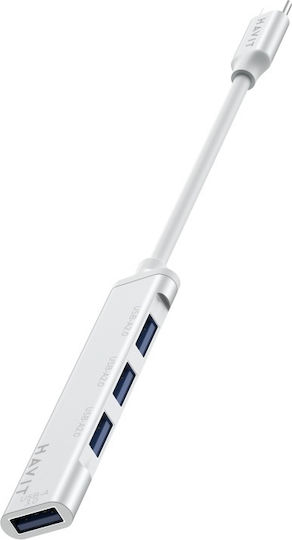 Havit HB41 USB Хъб с 4 USB 3.0 Порта и USB-C Интерфейс Сребрист